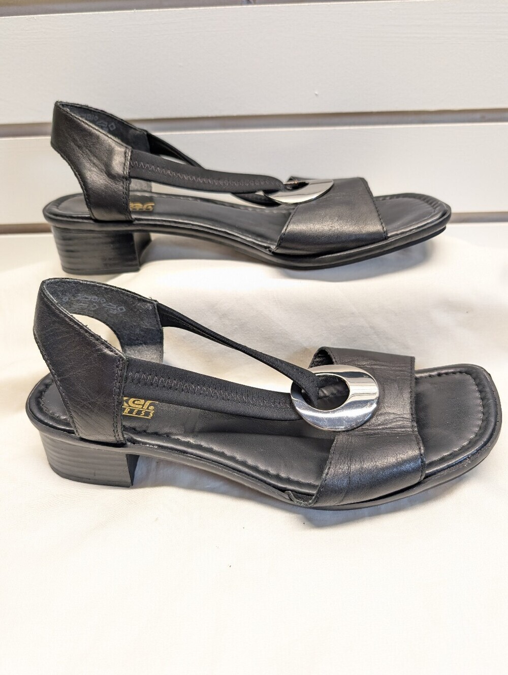 Rieker Black Leather Slingback Block Heel Sandals 62662 Size 8 1/2 US/39EU NWOB - Picture 3 of 8